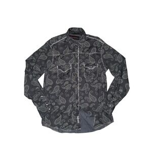 Rock & Roll Cowboy Shirt Mens LG Pearl Snap Western Paisley Bull Rider Rodeo